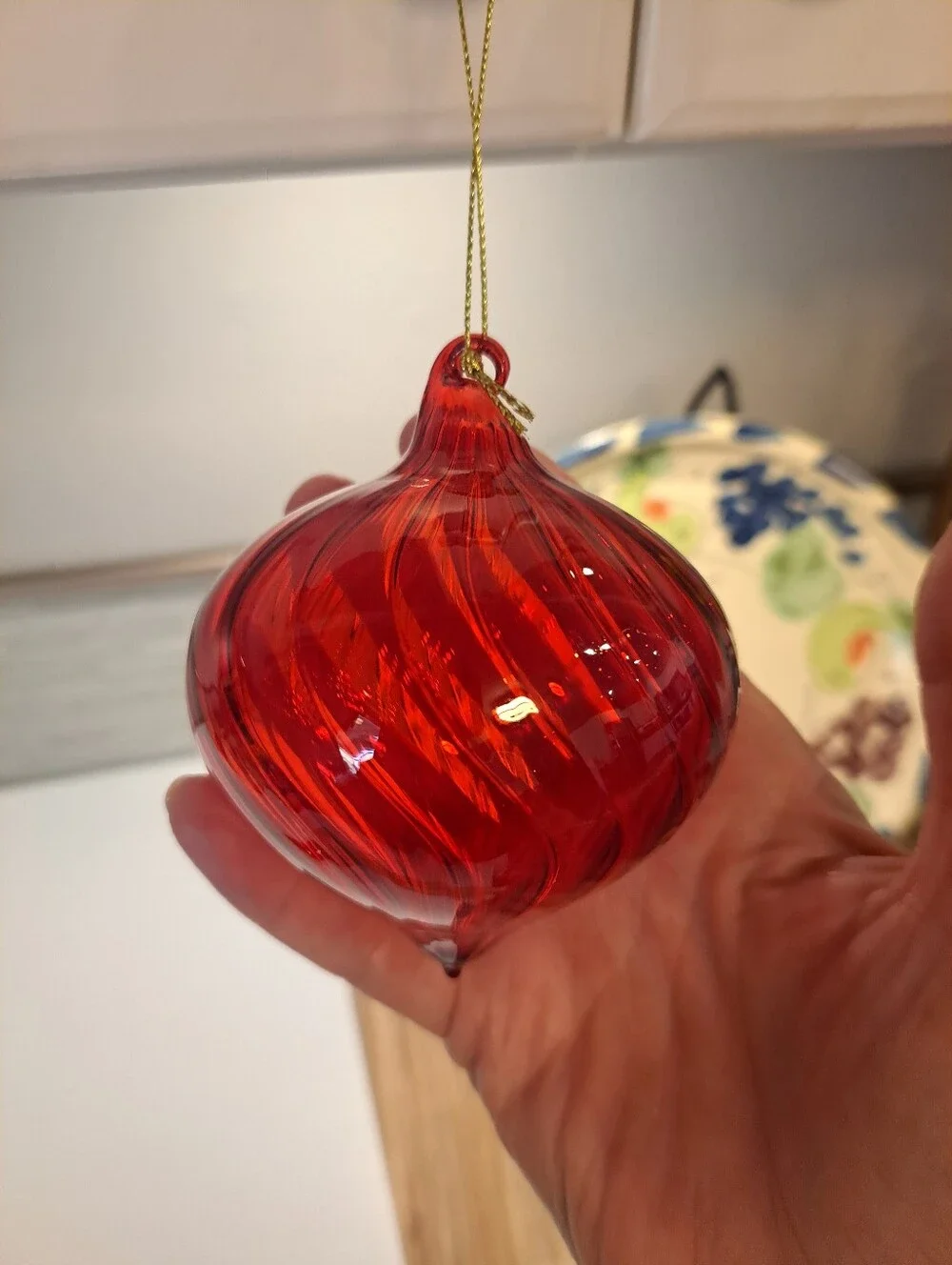 3 Hand Blown Glass Christmas Ball Ornaments Hanging Xmas Tree Decorations NIB